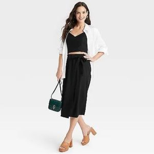 Women's Linen Wrap A-Line Skirt - A New Day Black XL